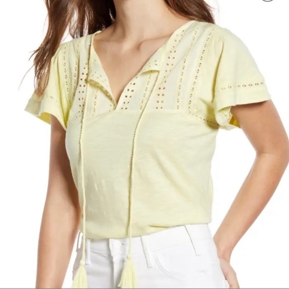 NWOT Caslon Lemon Yellow Embroidered Eyelet Knit Top - Picture 5 of 5